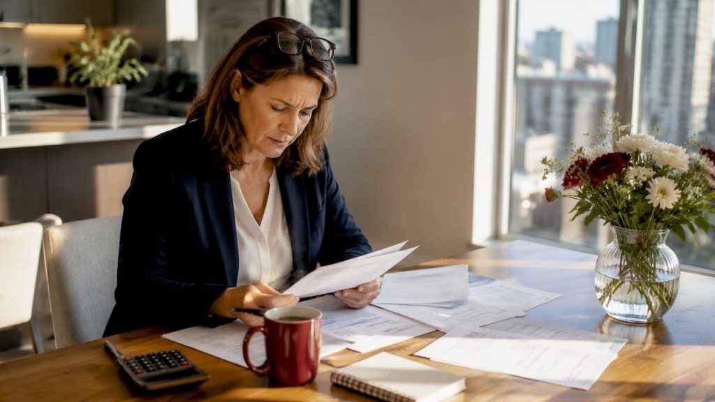 Property manager reviewing pest control budget paperwork